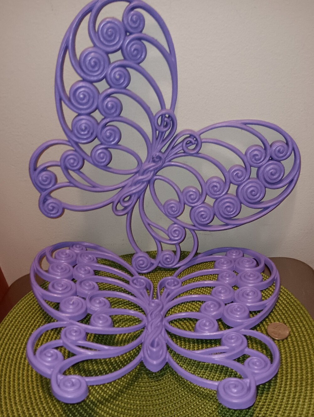 Pair of Vintage '70s Large Butterfly Wall Plaques, Lavender-Purple